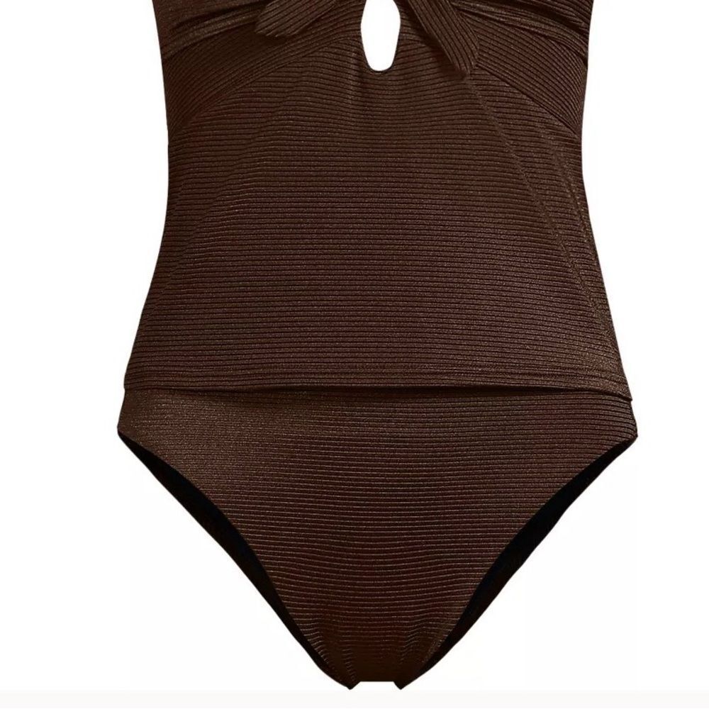 Land's End high waist ribbed chocolate brown shine bikini bottoms L 14-16